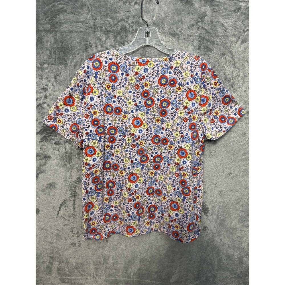 Talbots tee top xl cotton spandex blue red floral short sleeve - Picture 7 of 8